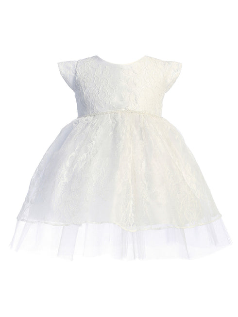 Baby Girls White French Lace Peek A Boo Tulle Flower Girl Dress 6-24 Months - SophiasStyle.com